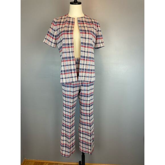 Vintage 1960s Plaid Polyester 3 Piece Suit Summer Winter Small - Picture 11 of 15